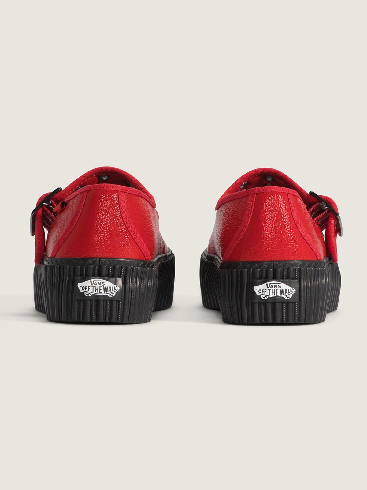 Zapatilla Cuero Mujer Mary Jane Creeper Rojo-4