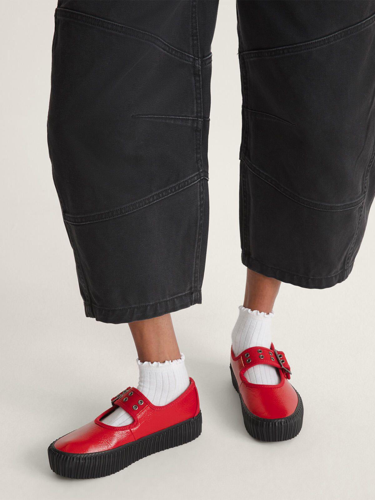 Zapatilla Cuero Mujer Mary Jane Creeper Rojo-5