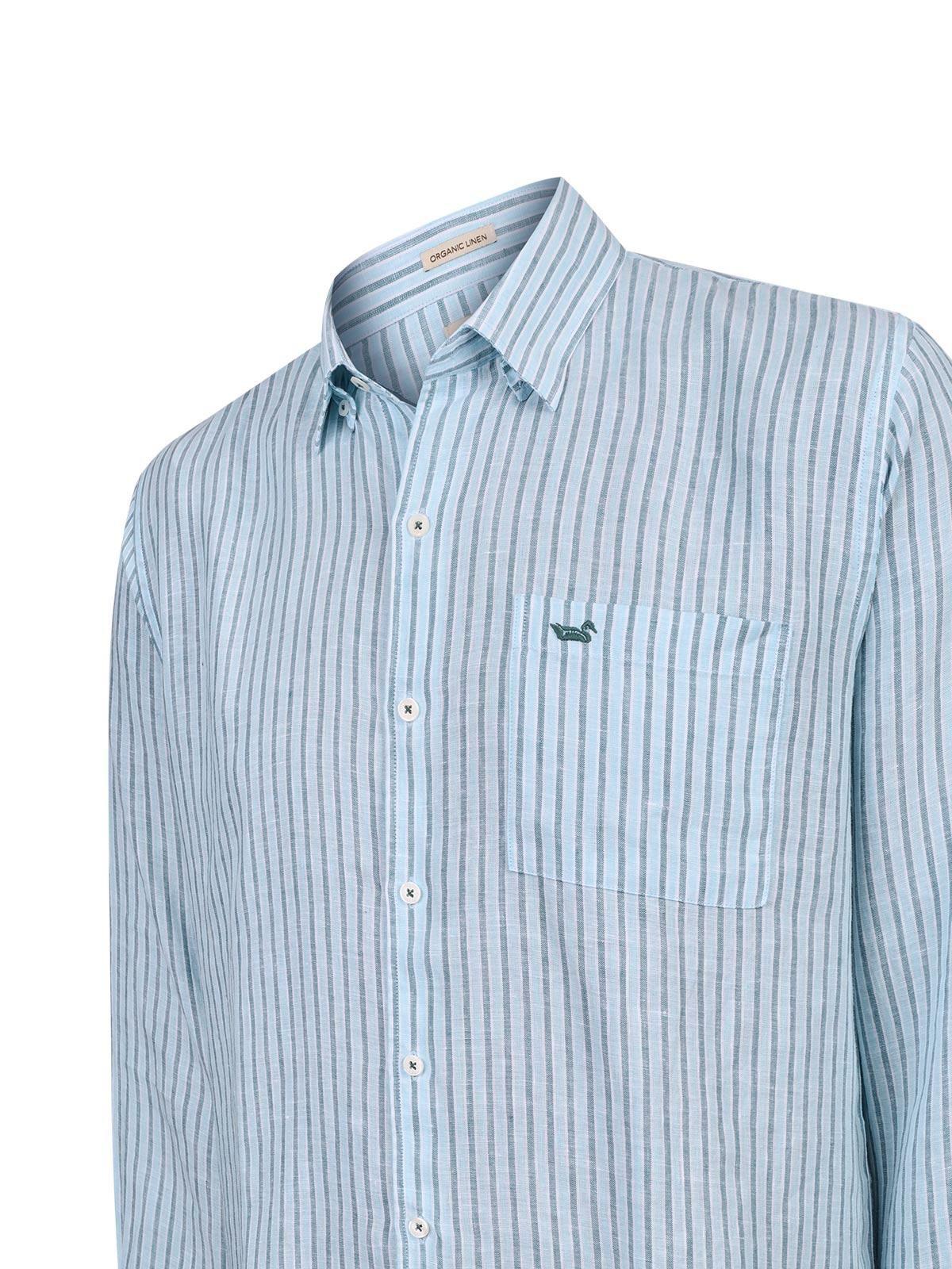 Camisa Lino Orgánico Hombre Linstripe Celeste-3