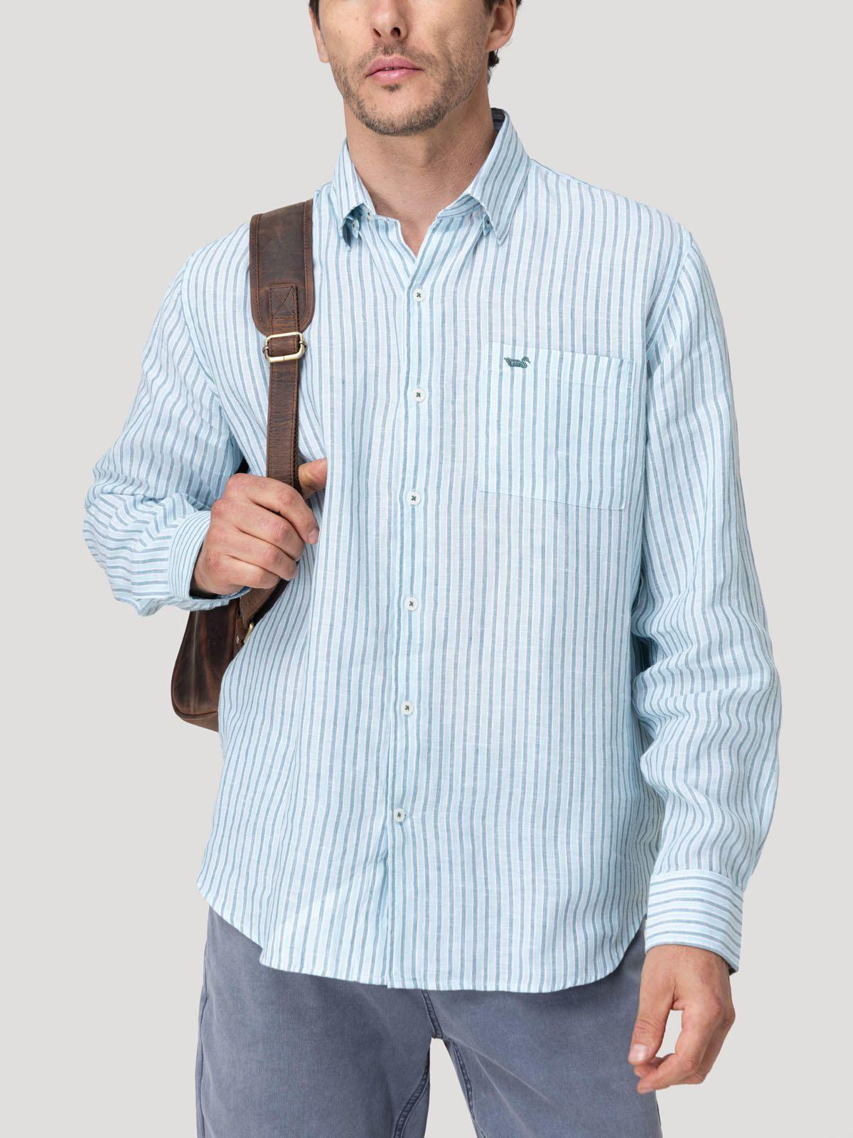 Camisa Lino Orgánico Hombre Linstripe Celeste-4