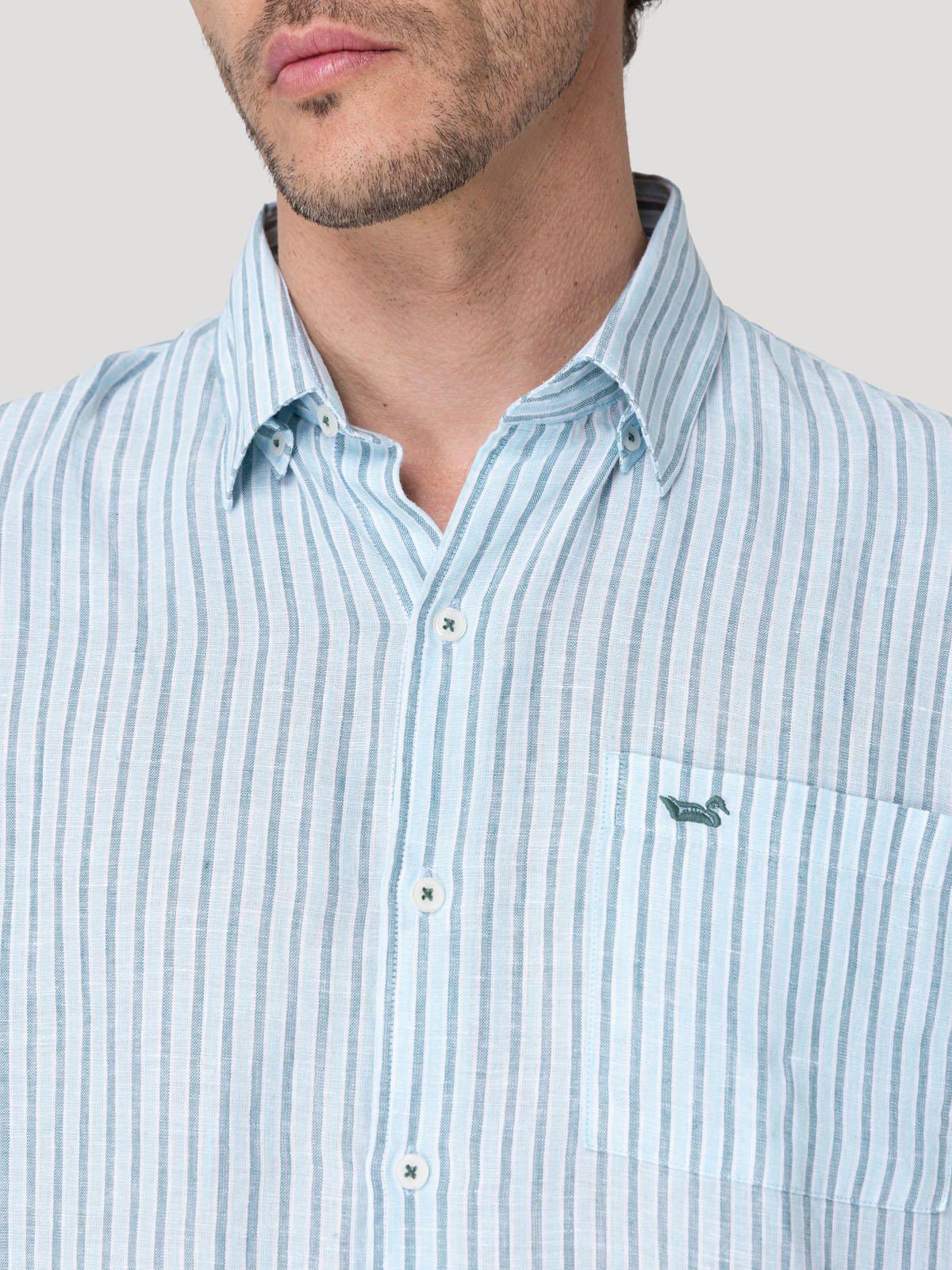 Camisa Lino Orgánico Hombre Linstripe Celeste-6