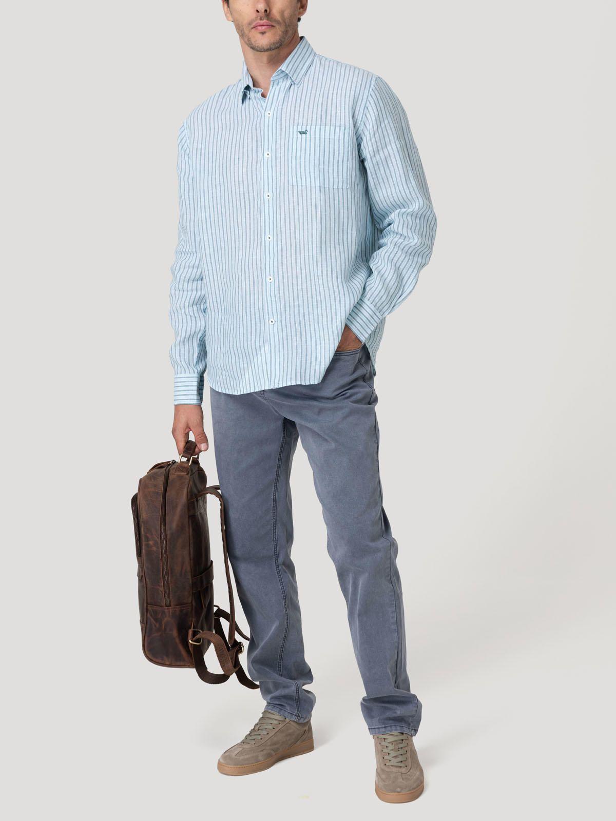 Camisa Lino Orgánico Hombre Linstripe Celeste-7