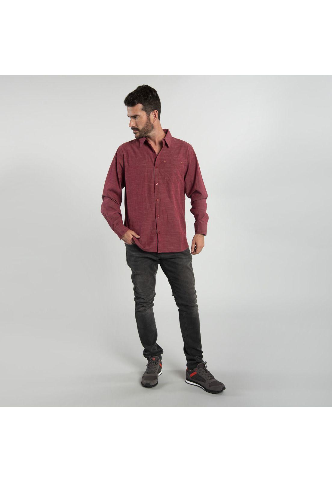 Camisa Manga Larga Hombre Fdtn Slub Ls Shirt Burdeo-4