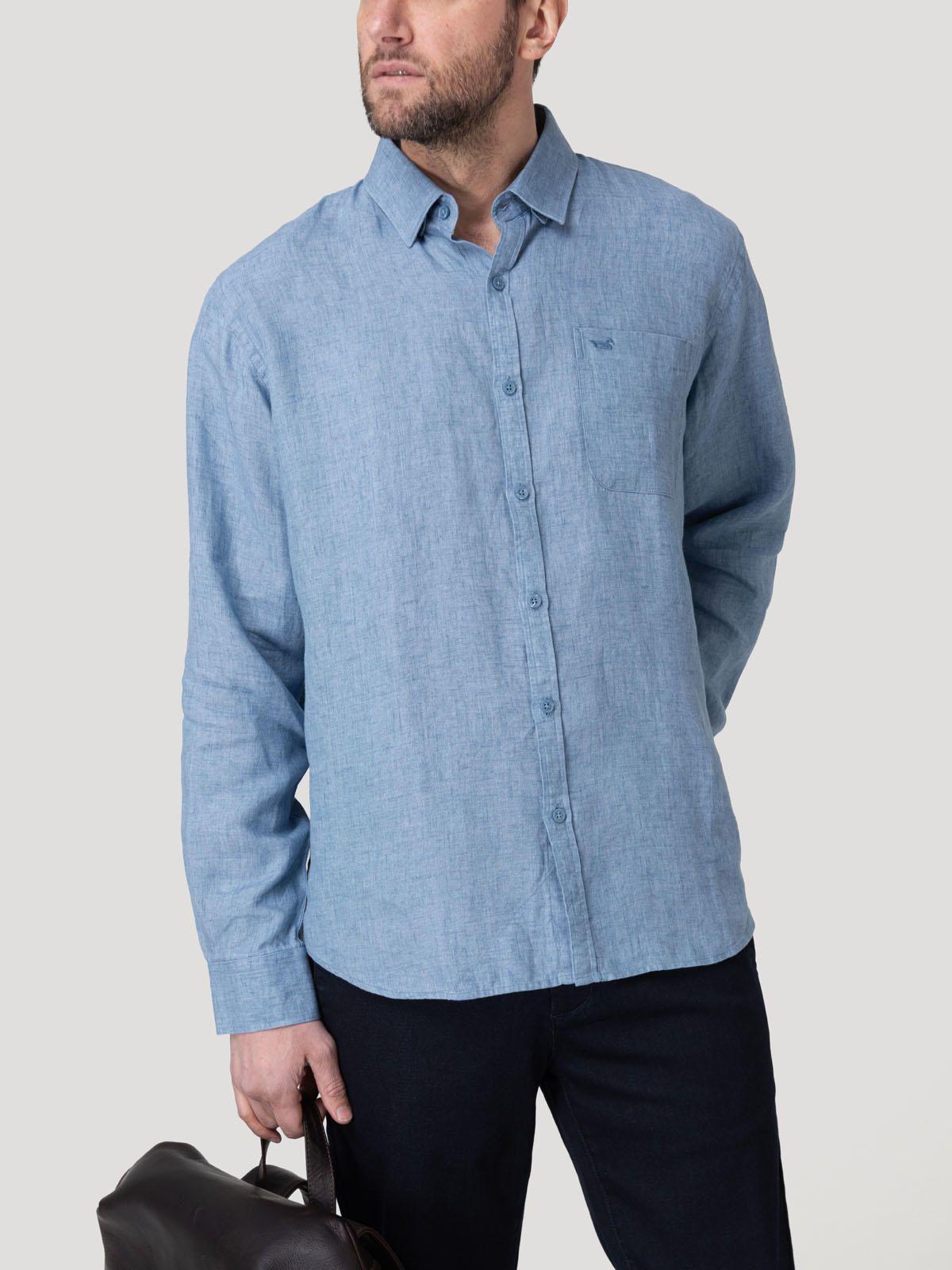 Camisa Lino Orgánico Hombre Claslinen Azul-4