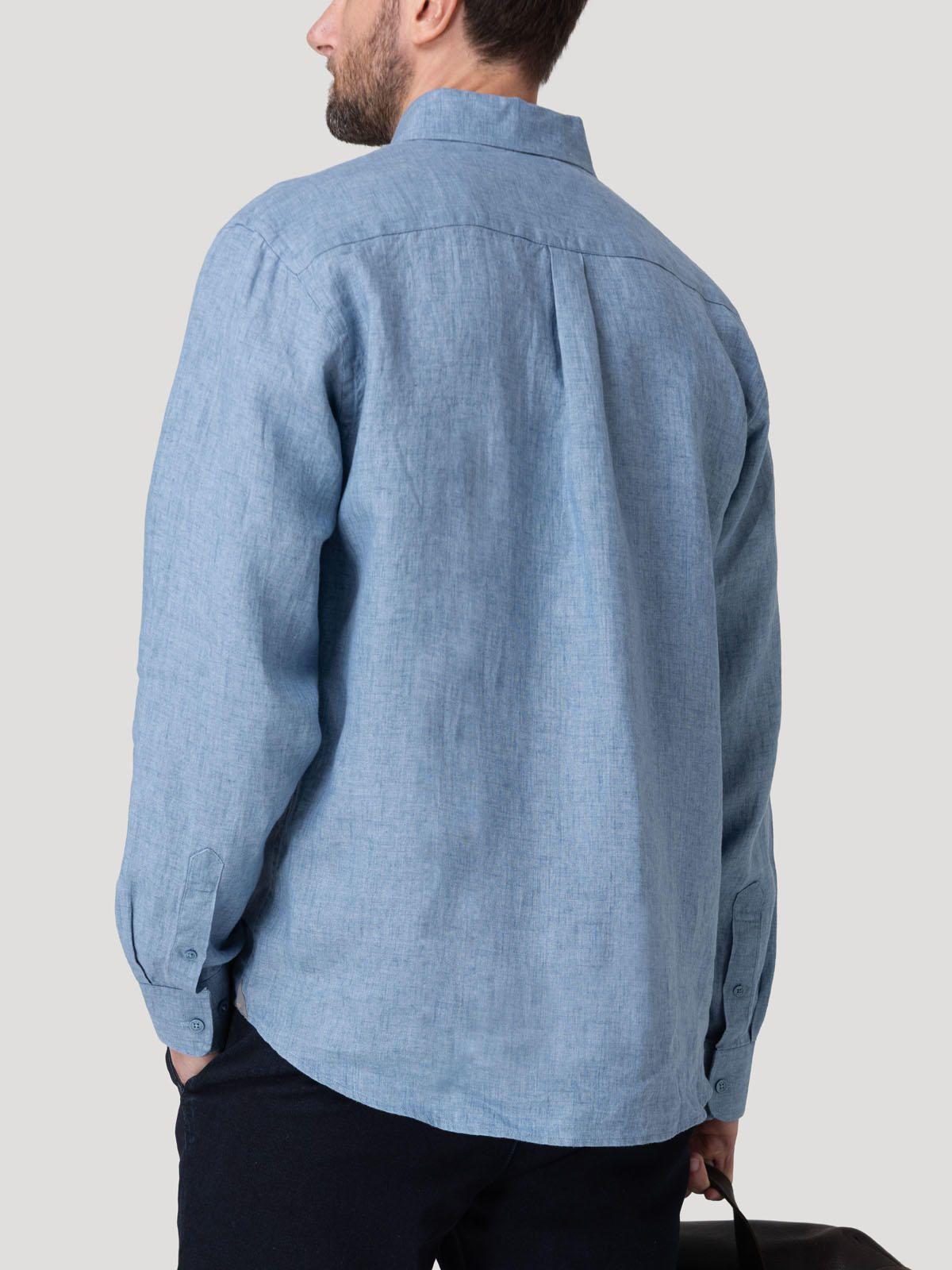 Camisa Lino Orgánico Hombre Claslinen Azul-5