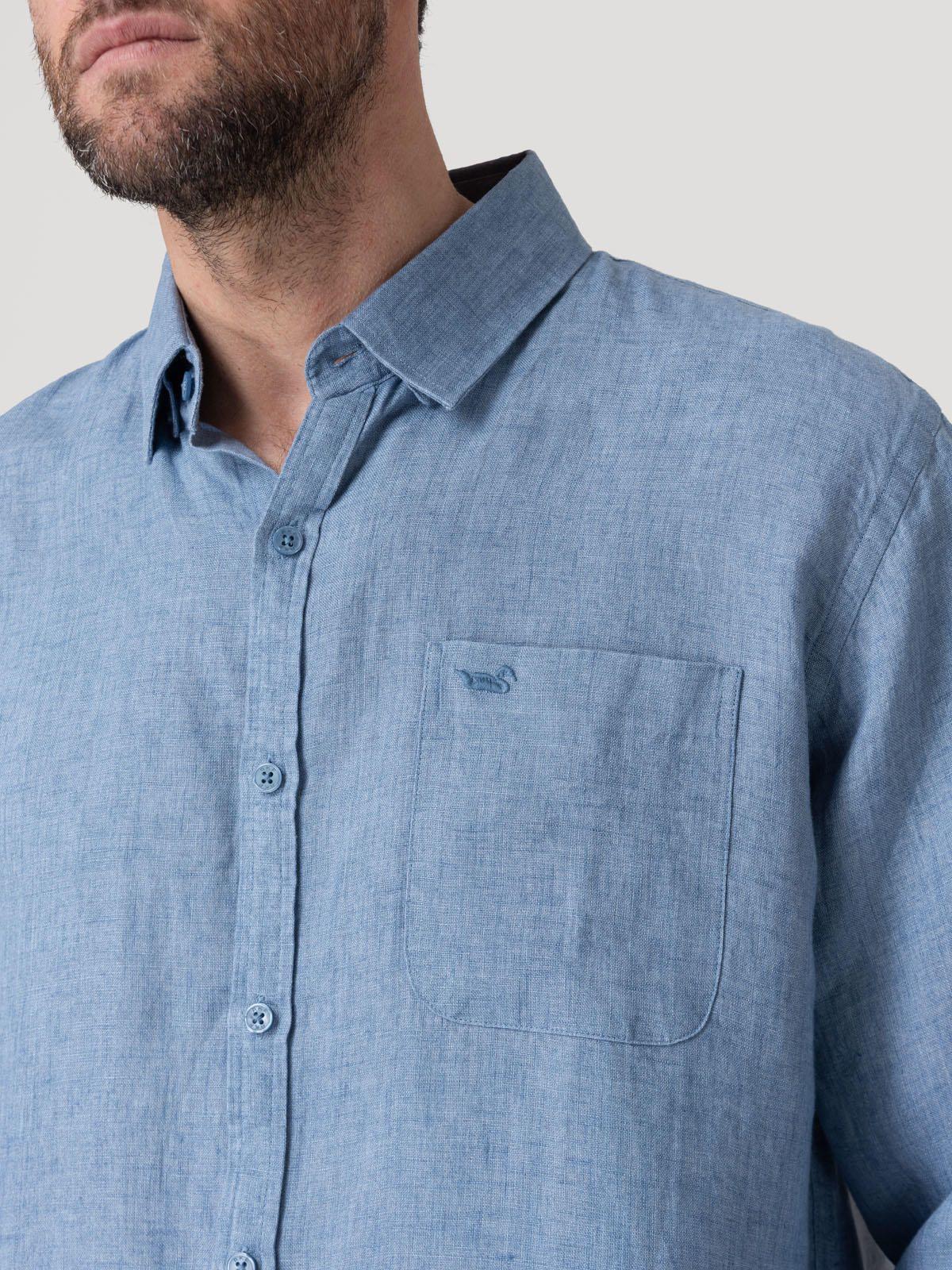 Camisa Lino Orgánico Hombre Claslinen Azul-6
