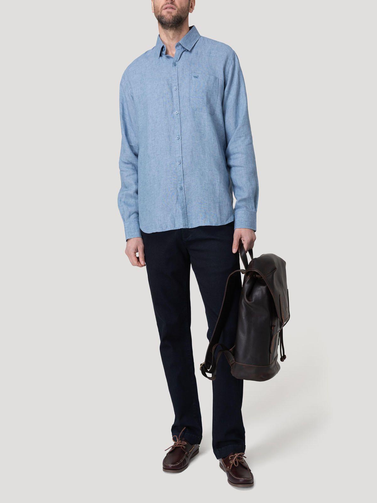 Camisa Lino Orgánico Hombre Claslinen Azul-7