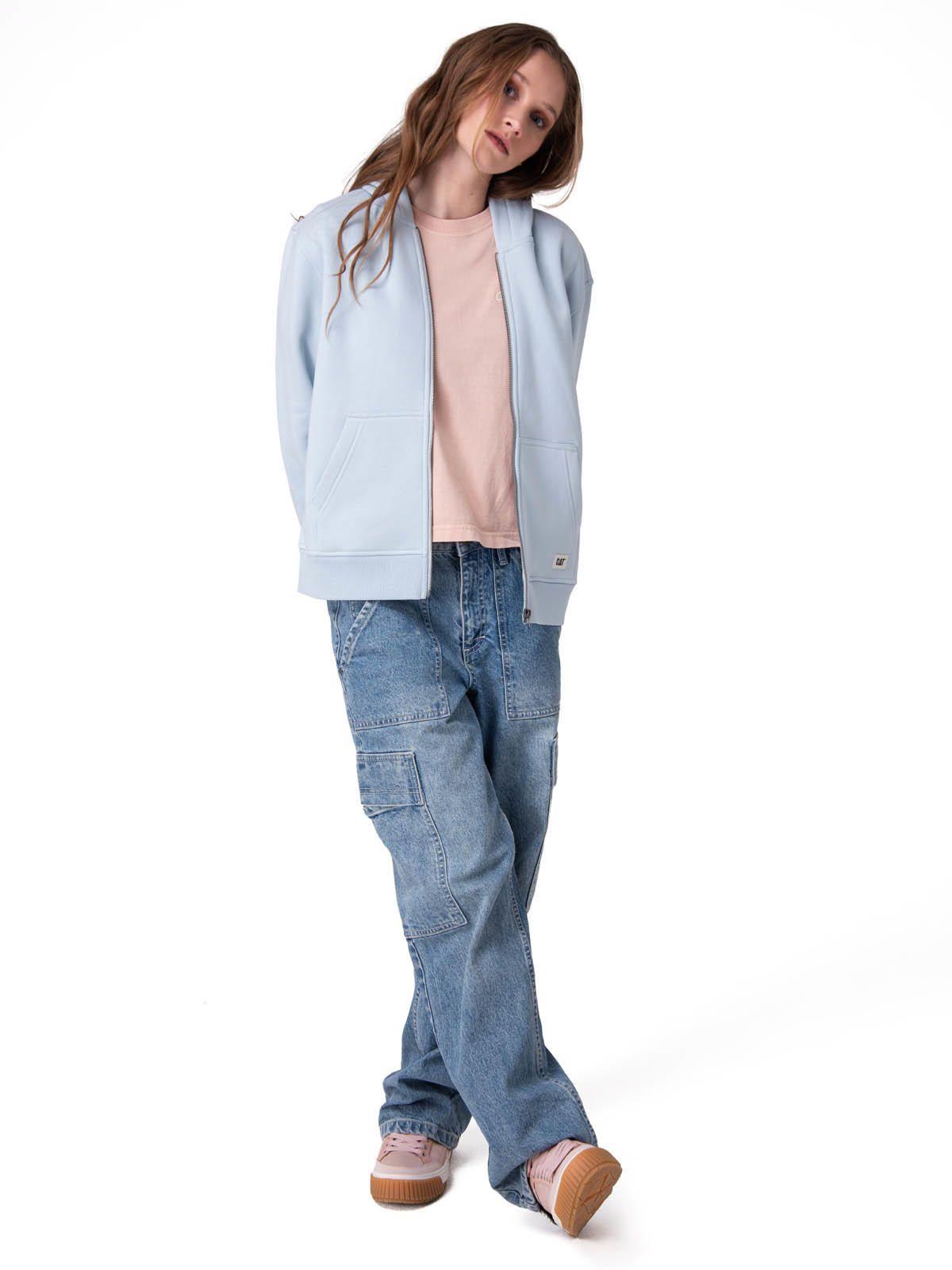 Poleron W Cat Patch Full Zip Mujer Celeste-5