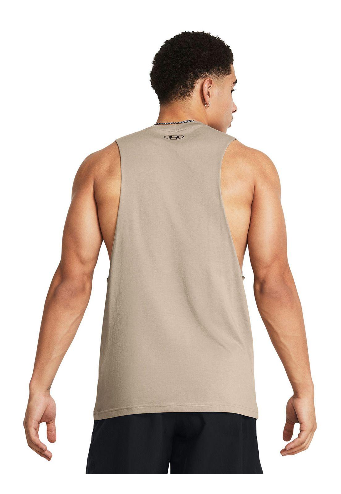 Polera Sin Mangas UA Leftchest Hombre Café-4