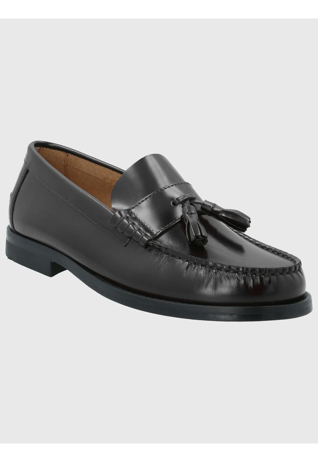 Mocasín Cuero Hombre Cerata Negro-0