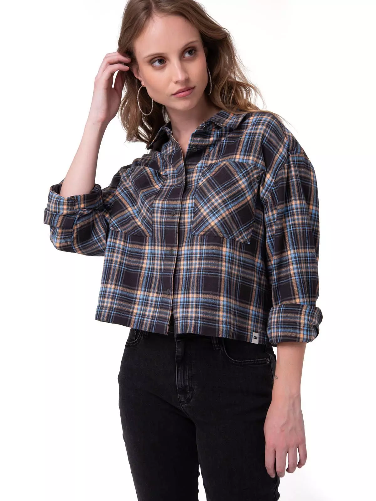Camisa Manga Larga Mujer Cropped Flannel Negro-0