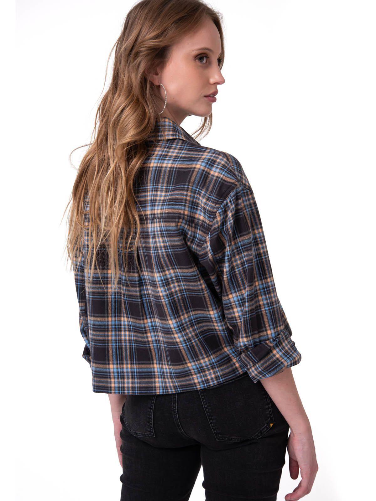 Camisa Manga Larga Mujer Cropped Flannel Negro-1