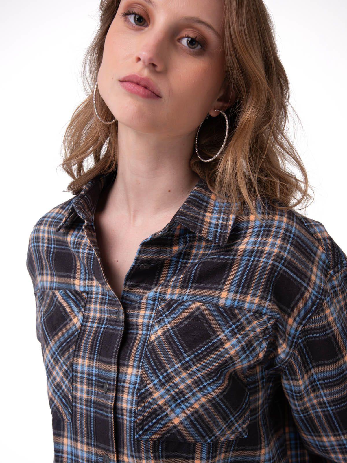 Camisa Manga Larga Mujer Cropped Flannel Negro-3