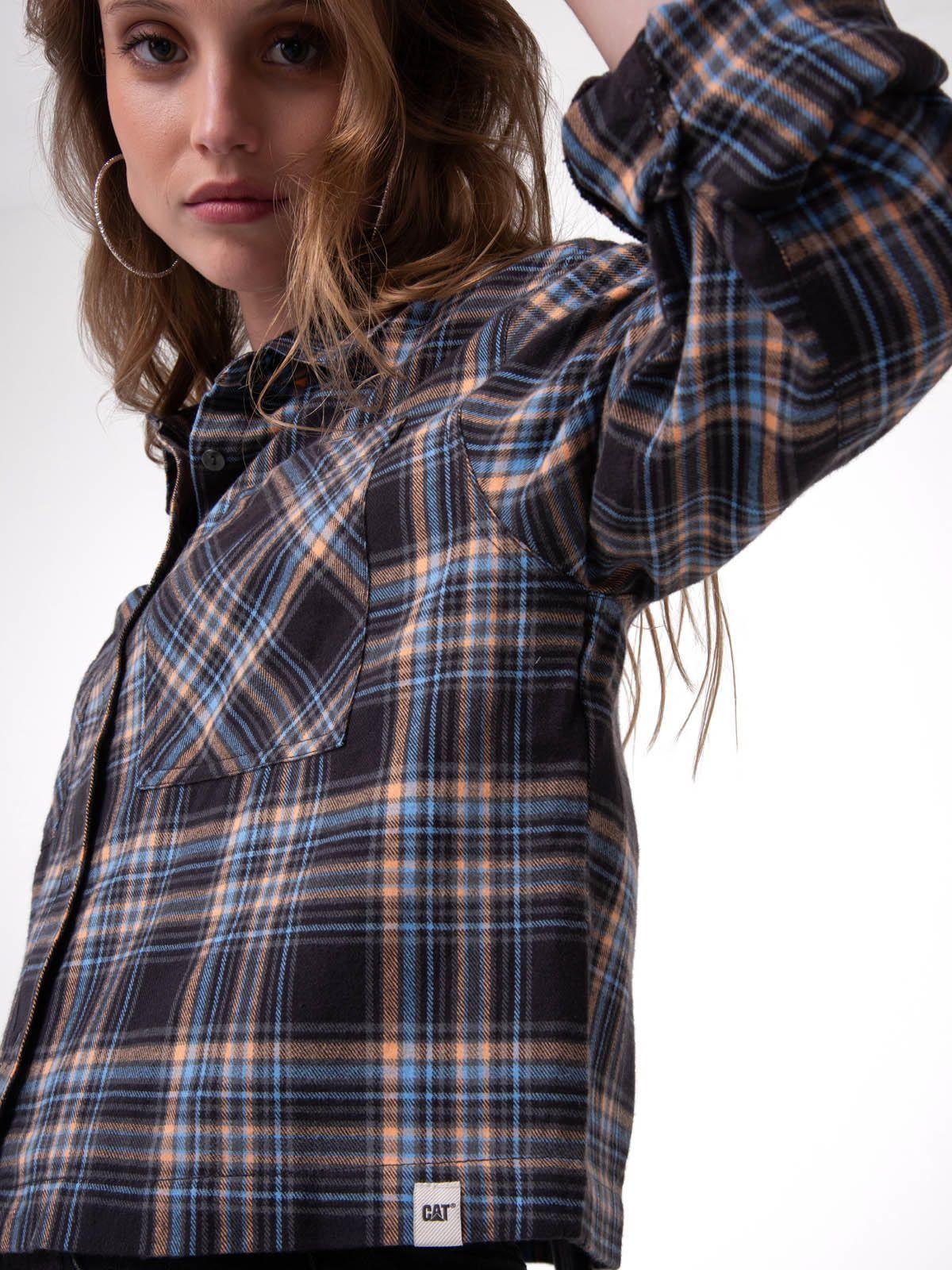 Camisa Manga Larga Mujer Cropped Flannel Negro-4