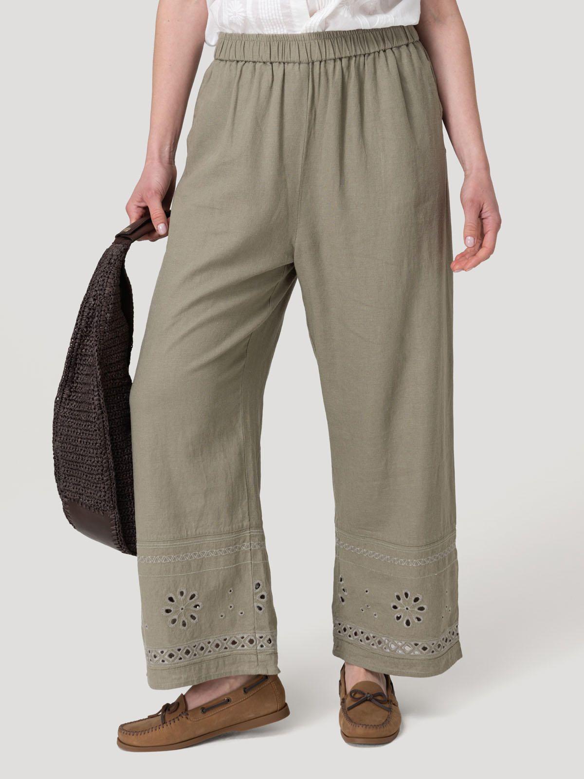 Pantalón Lino Orgánico Mujer Tropia Verde-4