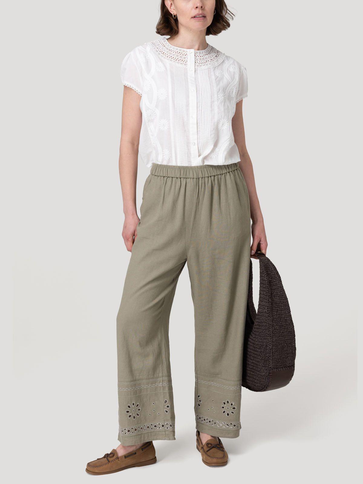 Pantalón Lino Orgánico Mujer Tropia Verde-8