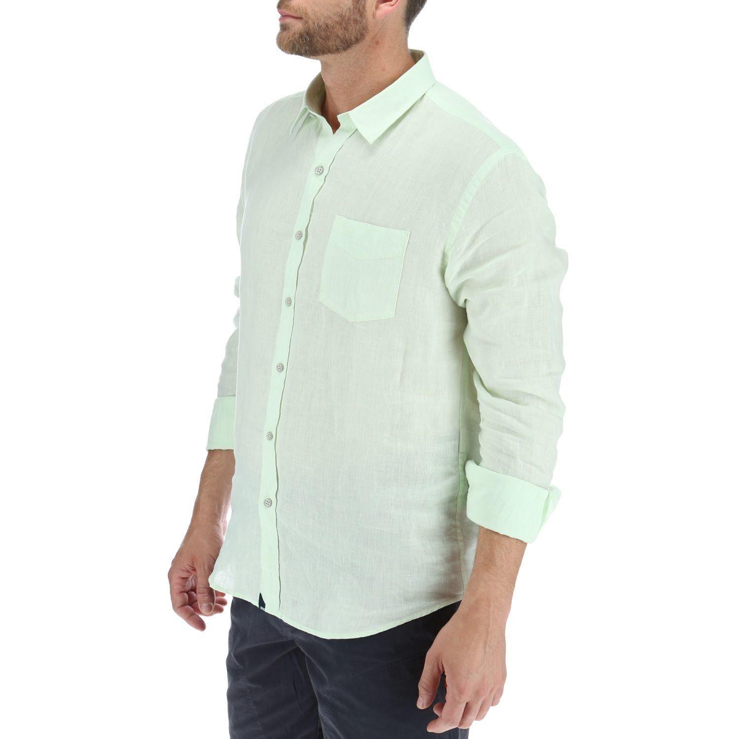 Camisa Lino Hombre Linen Verde Rockford-1