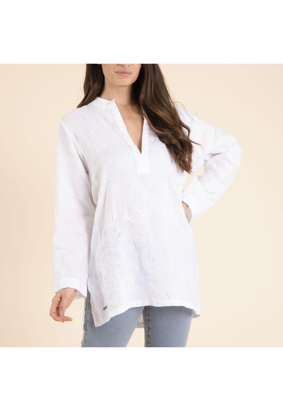 Blusa Lino Orgánico Mujer Debora Blanco-1
