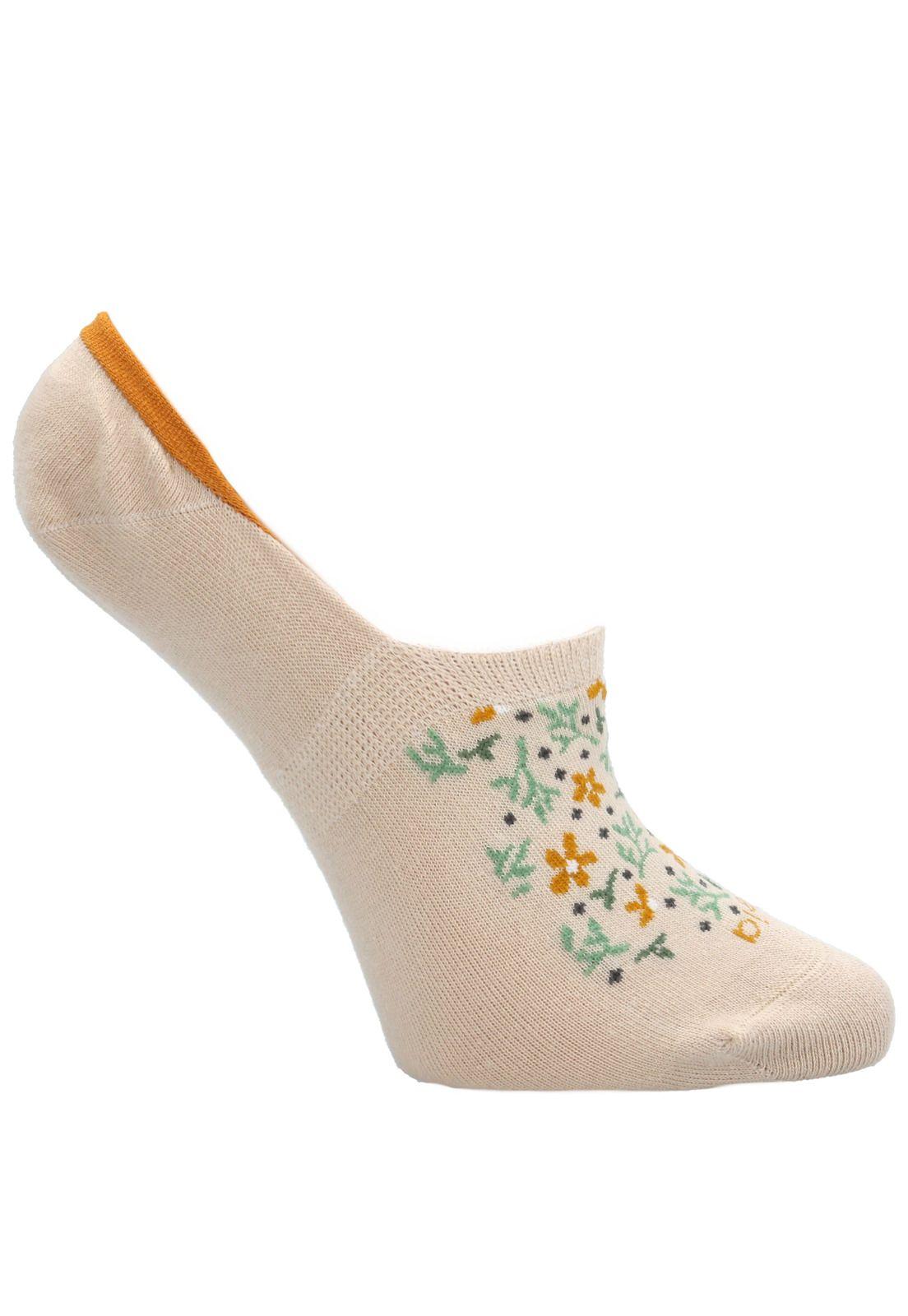 Calcetín Flores Crema Mujer-0