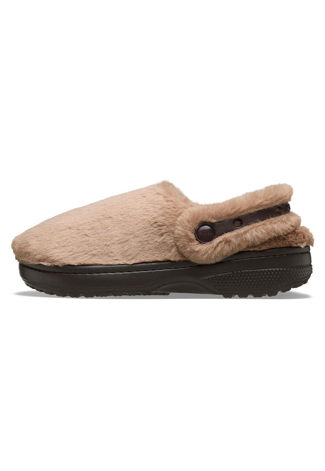 Zueco Crocs Mujer Unfurgettable Peludo Café Claro-1