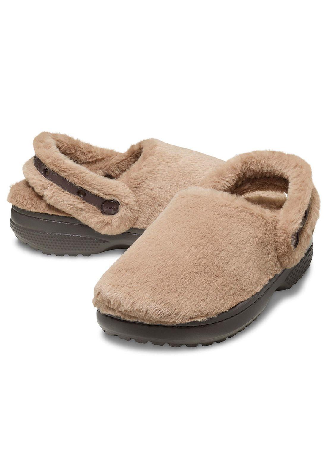 Zueco Crocs Mujer Unfurgettable Peludo Café Claro-2