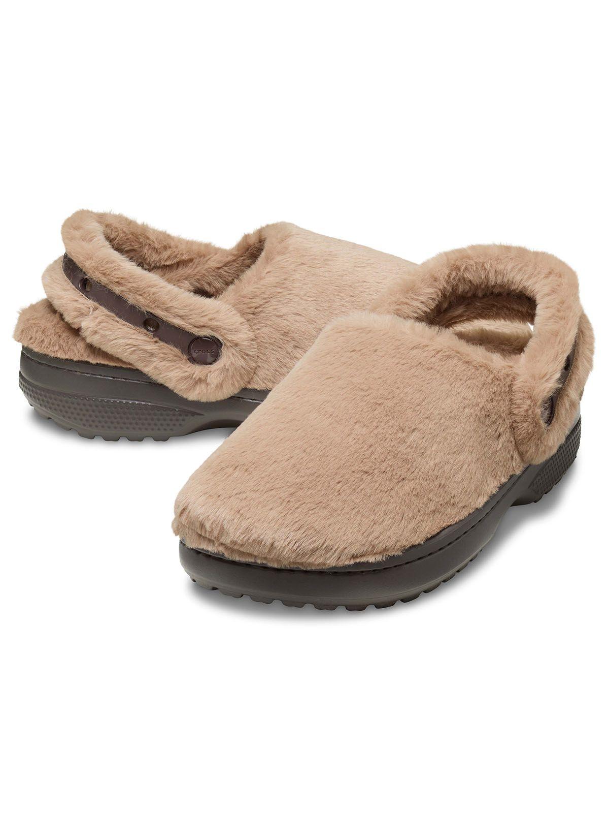 Zueco Crocs Mujer Unfurgettable Peludo Café Claro-2