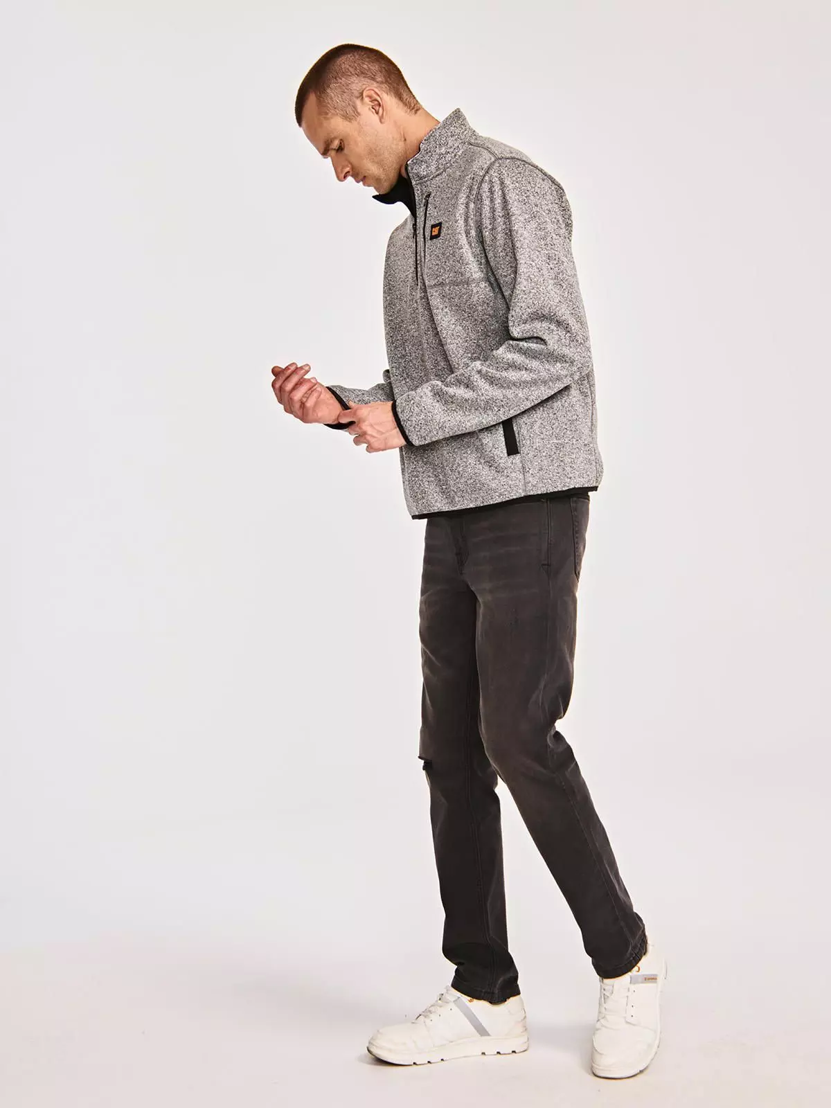 Polar Hombre Sweater Fleece Quarter Zip Jacket Gris-6