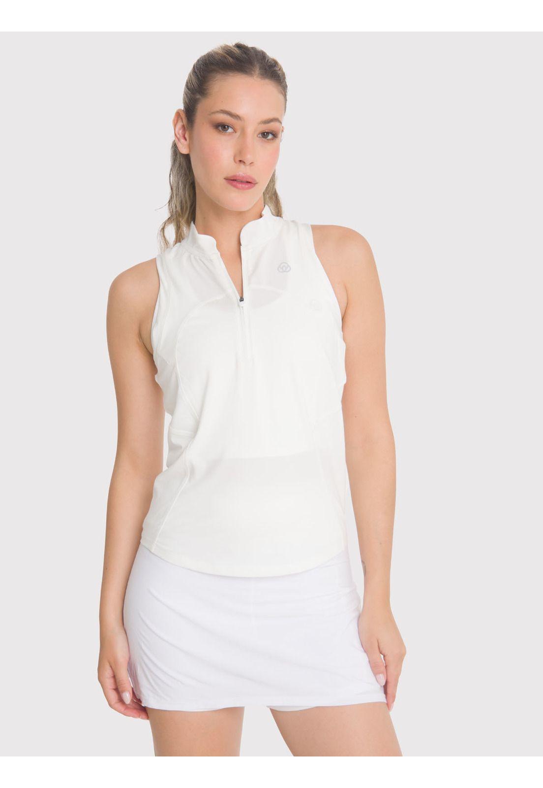 Polera deportiva Mujer Tank Half Zipper Blanca-0
