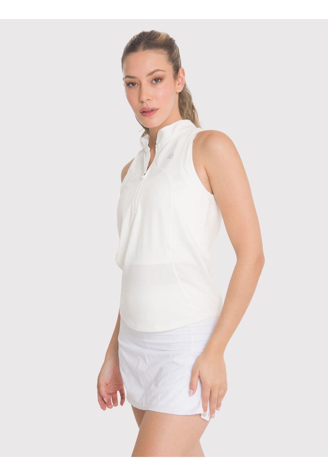 Polera deportiva Mujer Tank Half Zipper Blanca-3