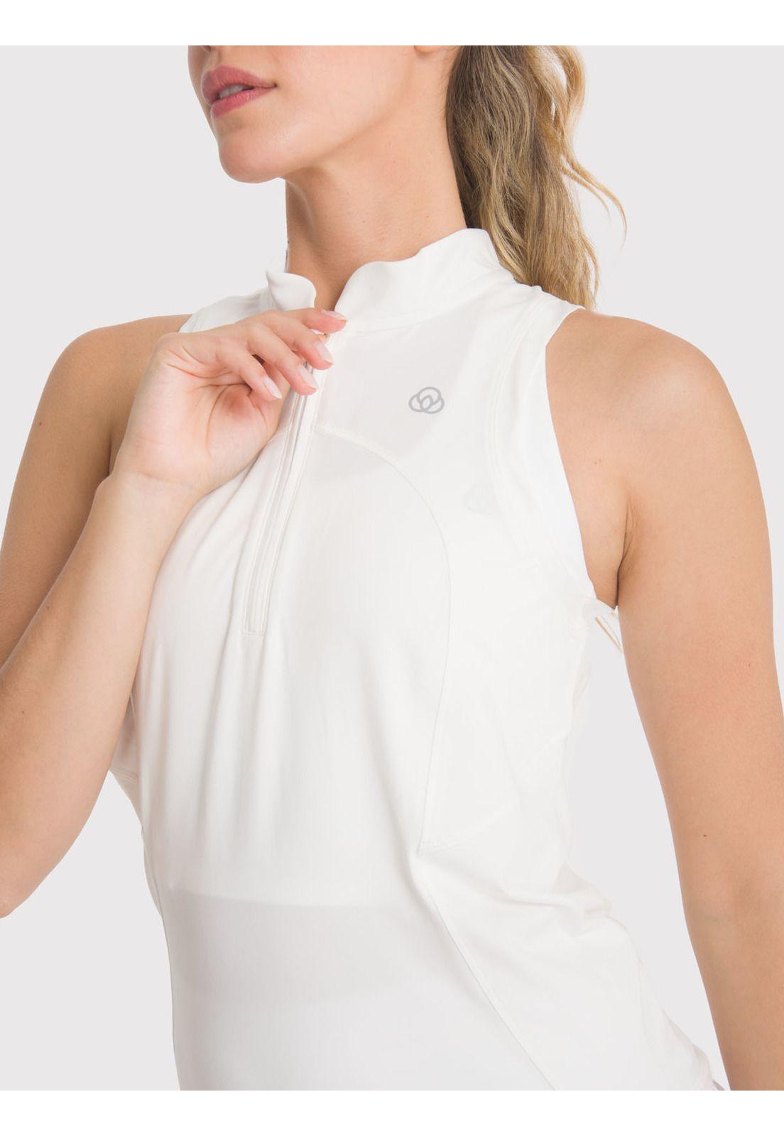 Polera deportiva Mujer Tank Half Zipper Blanca-5