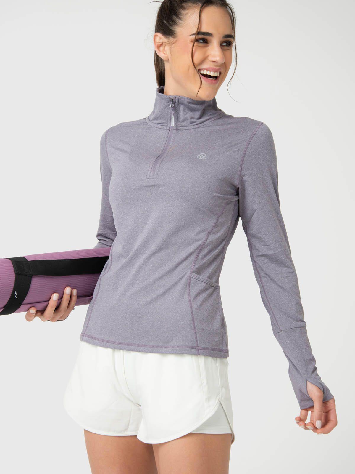 Polerón Mujer LS Half Zip Gris-1