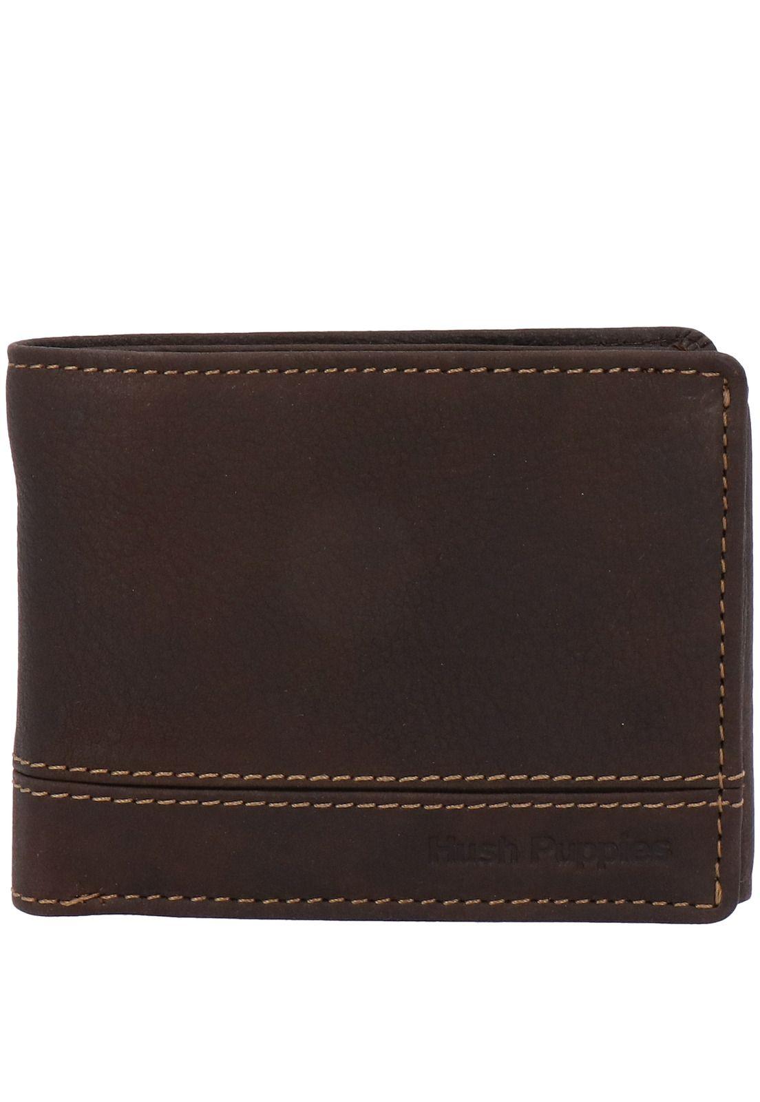 Billetera Cuero Hombre Th Coin Triple Café Hush Puppies