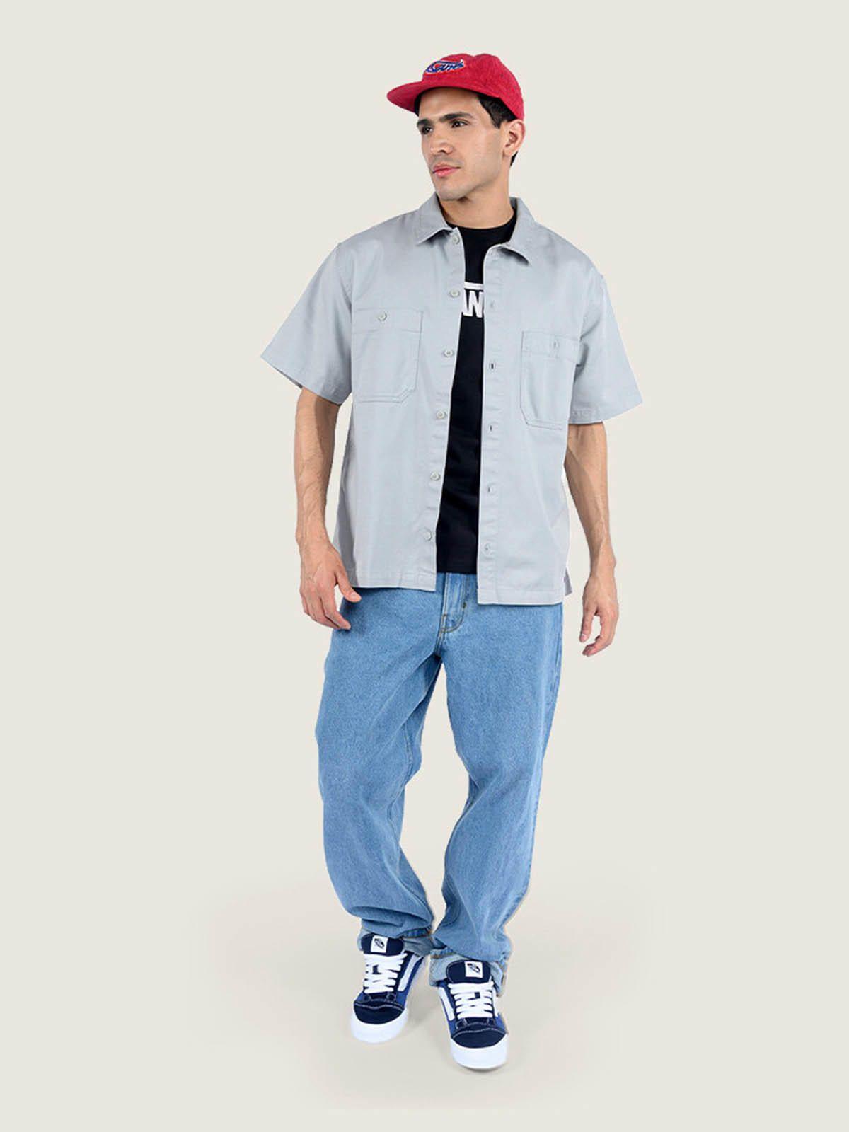 Camisa M/C Hombre Larkspur Solid Workw Gris-3