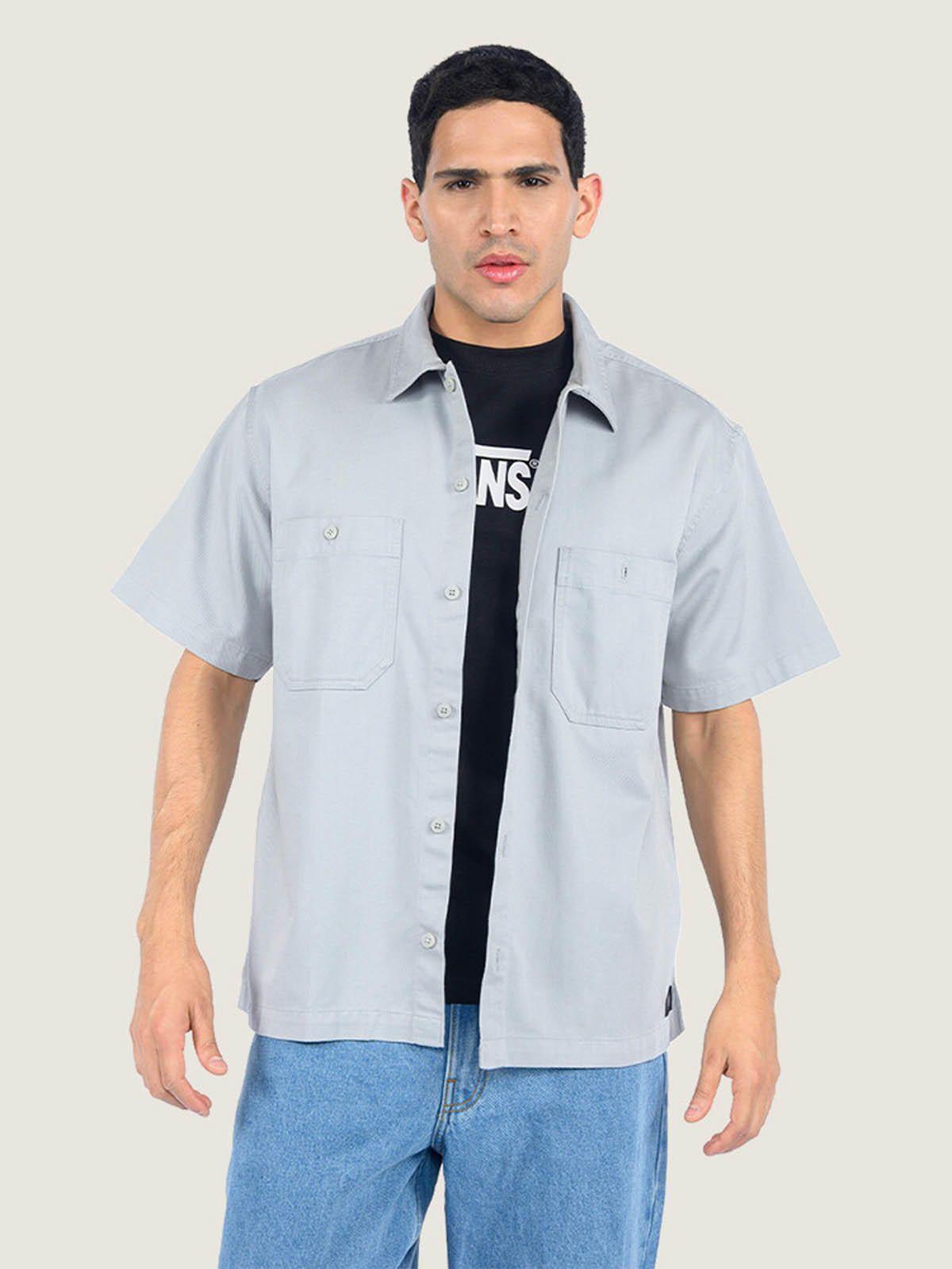 Camisa M/C Hombre Larkspur Solid Workw Gris-4