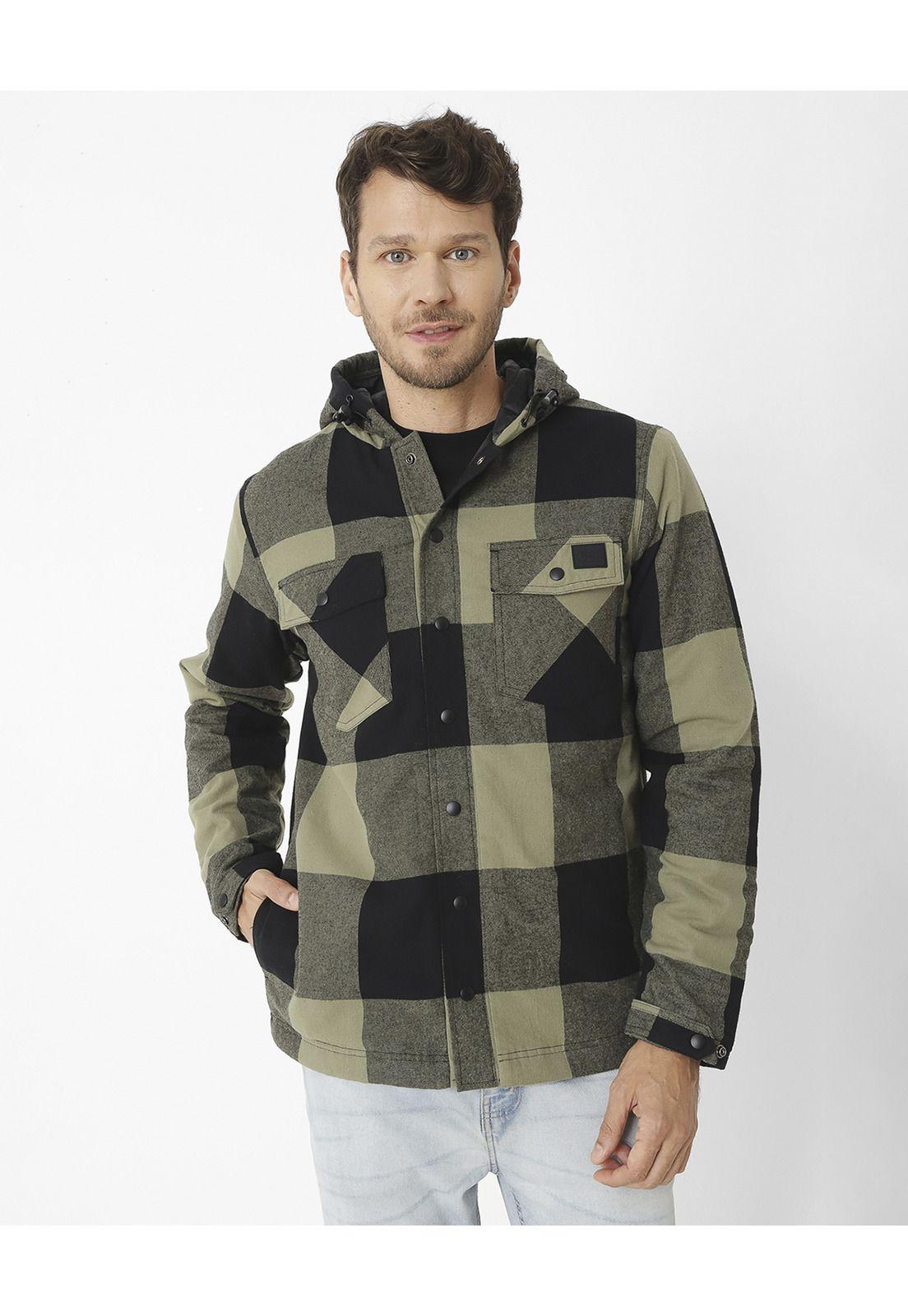 Chaqueta Flannel Snap Front Verde Hombre-0