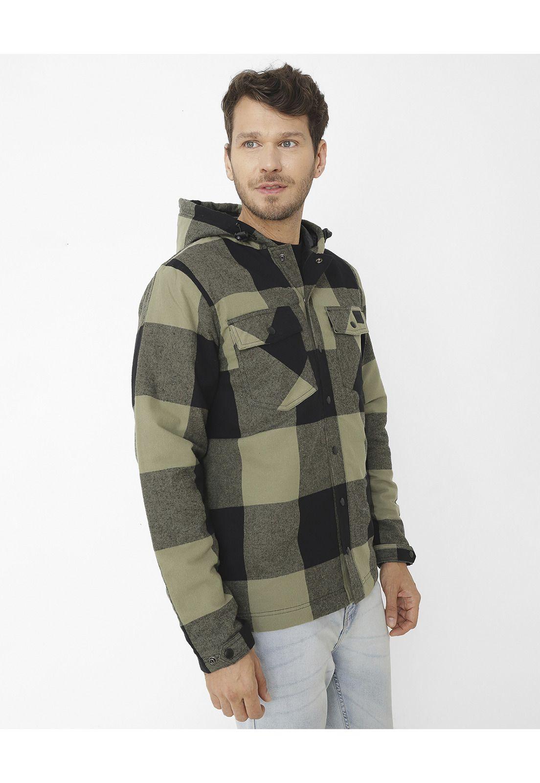 Chaqueta Flannel Snap Front Verde Hombre-3
