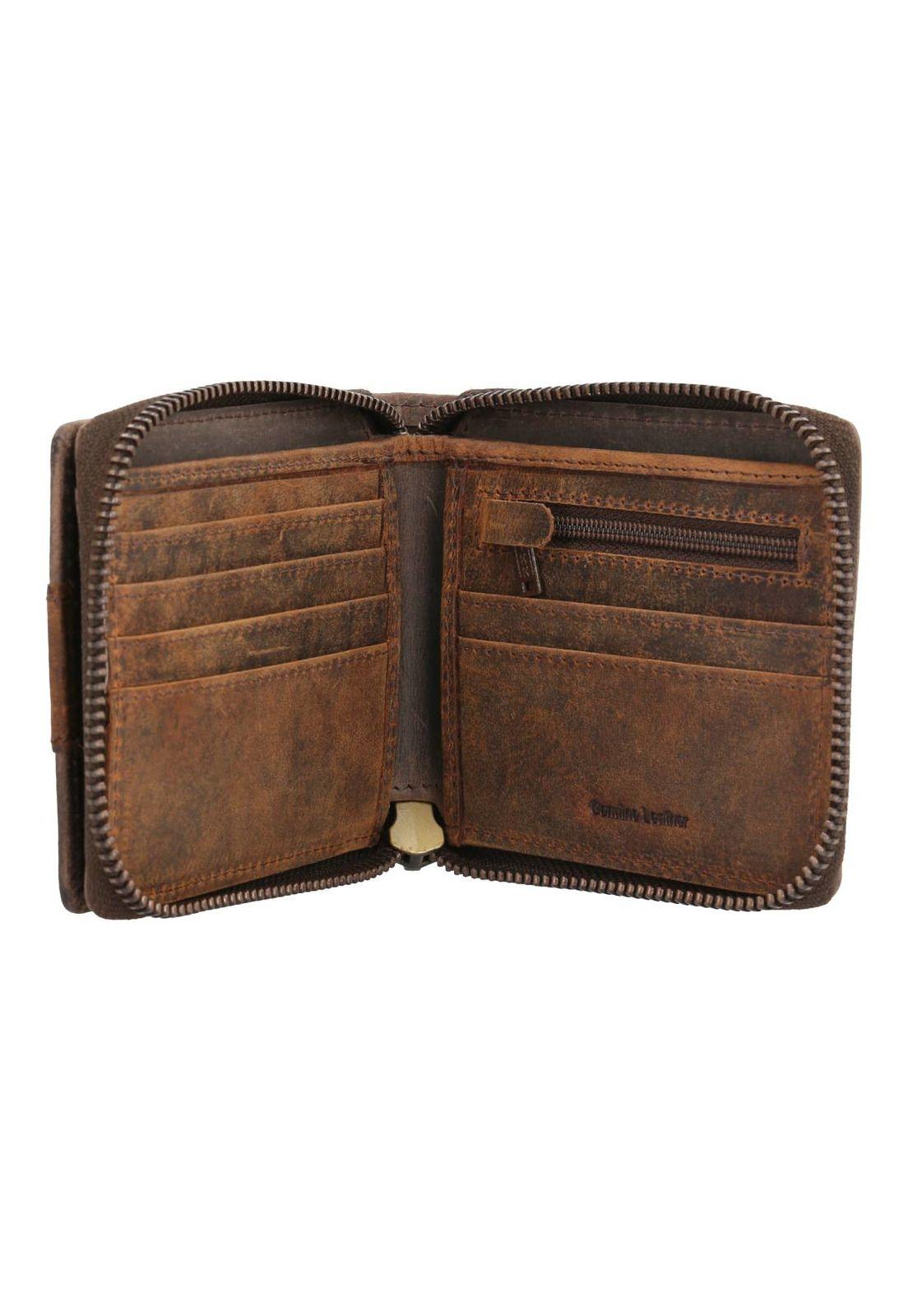 Billetera Cuero Unisex Ziparound Triple Café-3