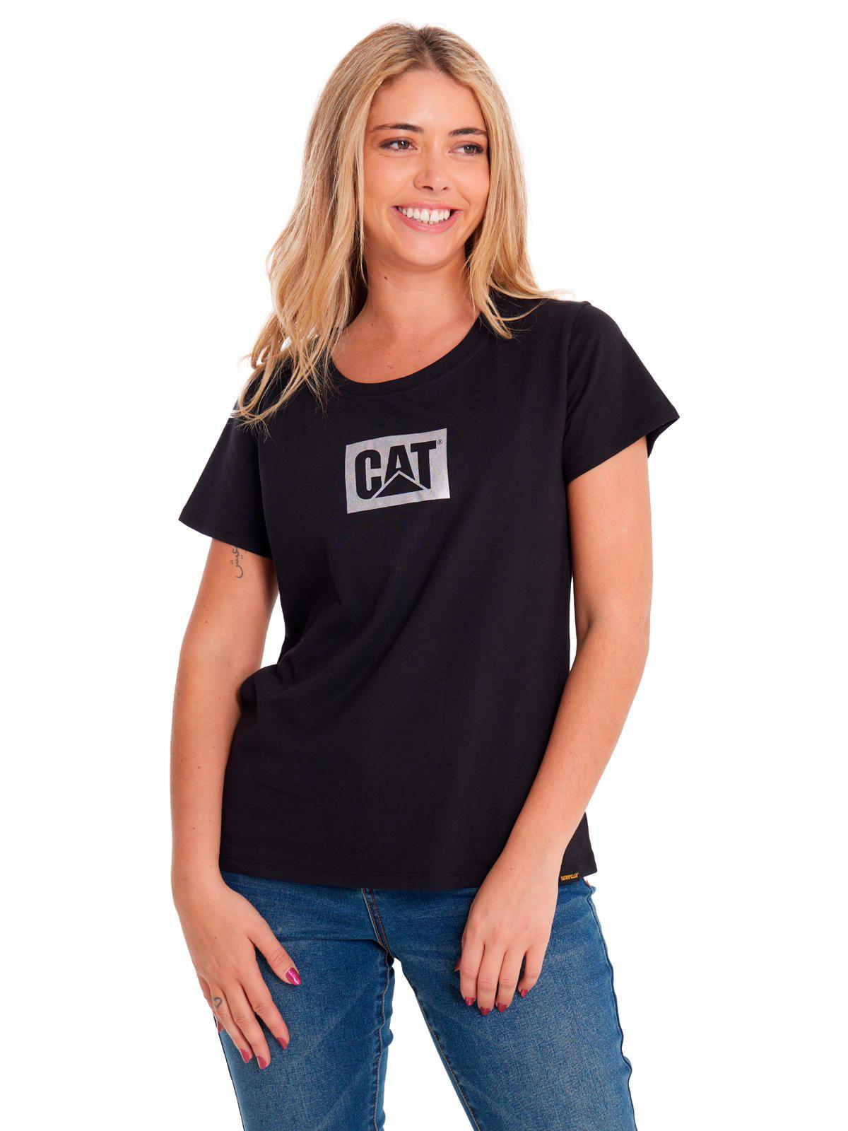 Polera Manga Corta Mujer Metallic Cat LogoNegro-0