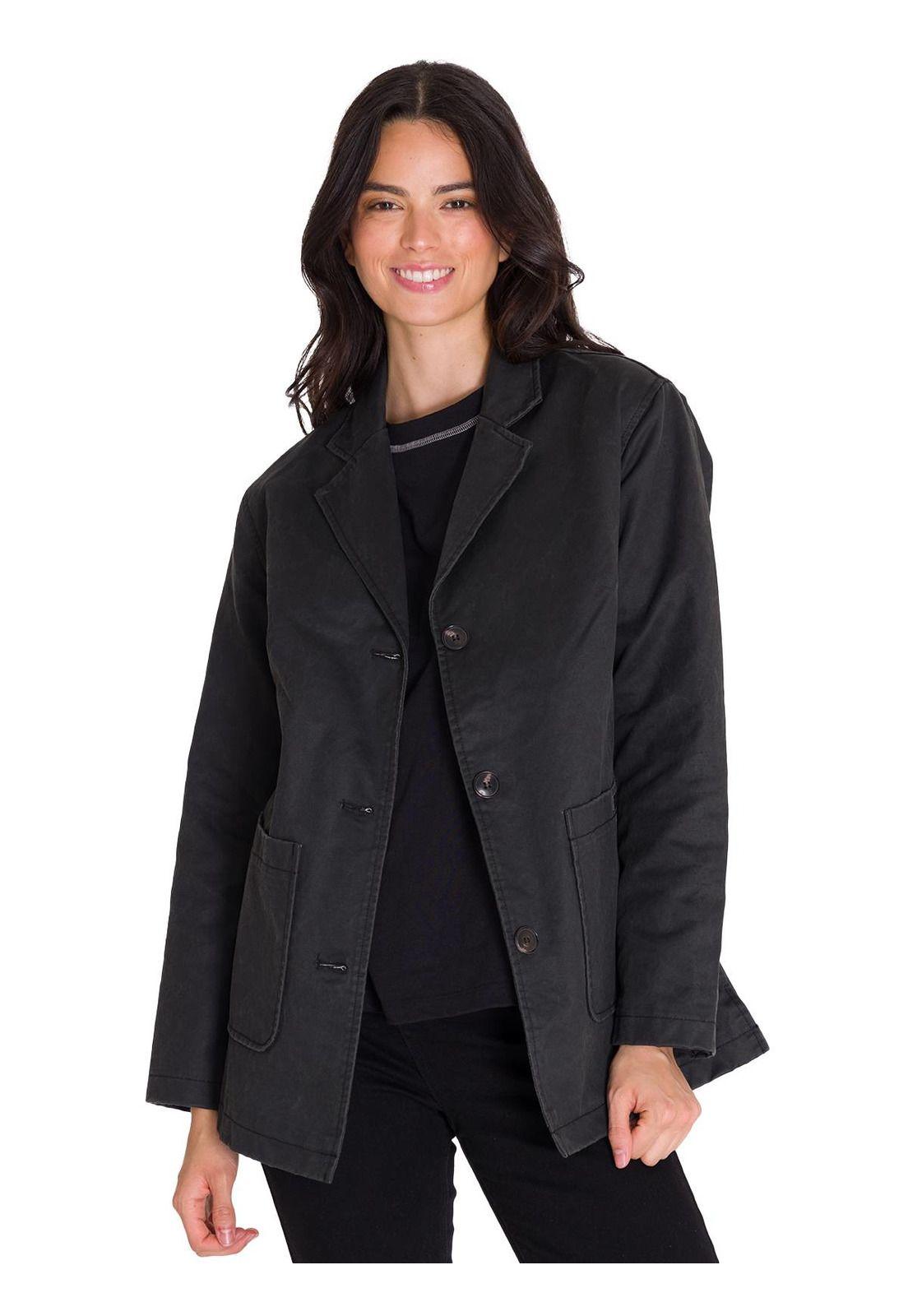 Blazer Waxed Twill Relaxed Chore Mujer Negro-0