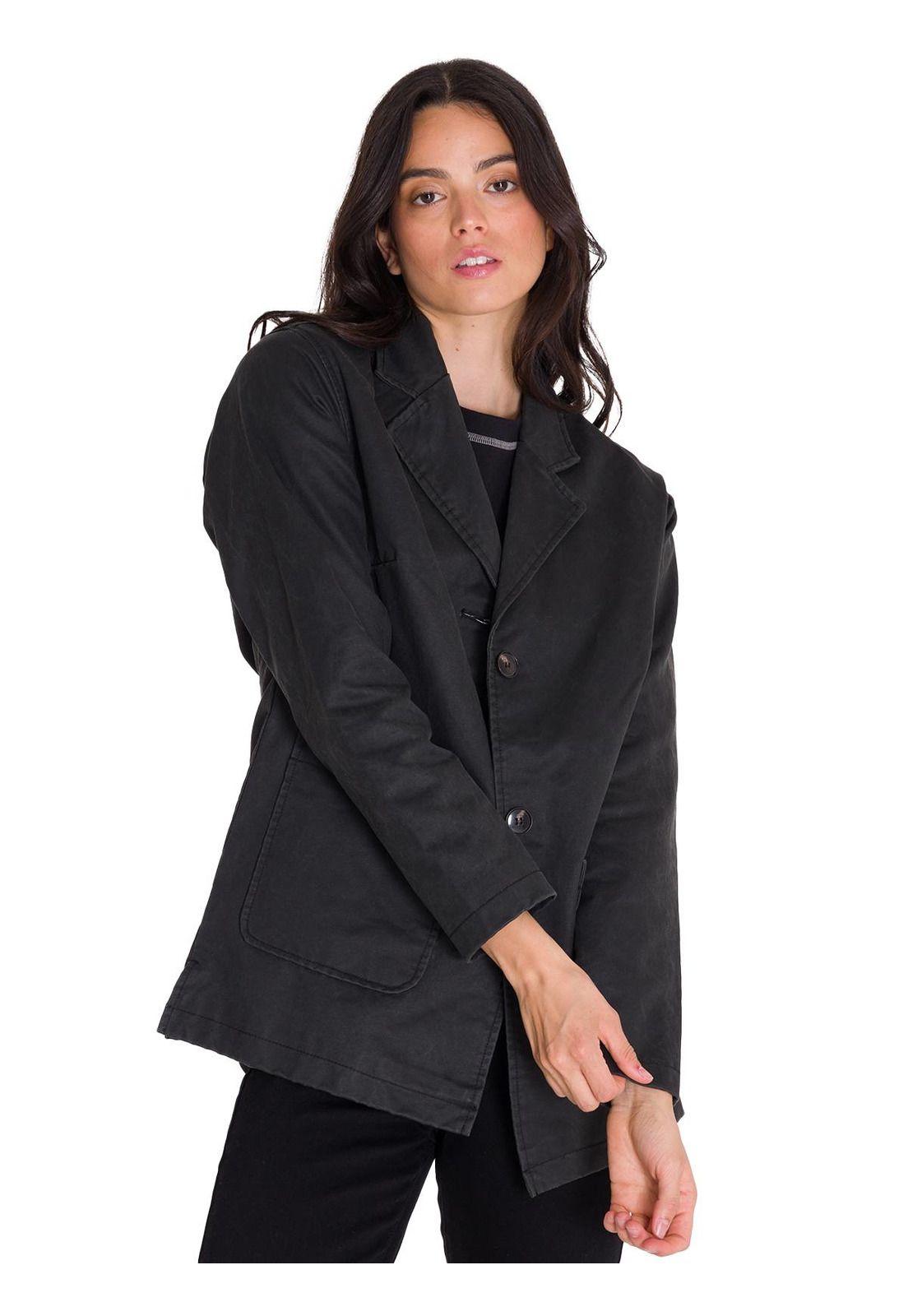 Blazer Waxed Twill Relaxed Chore Mujer Negro-1