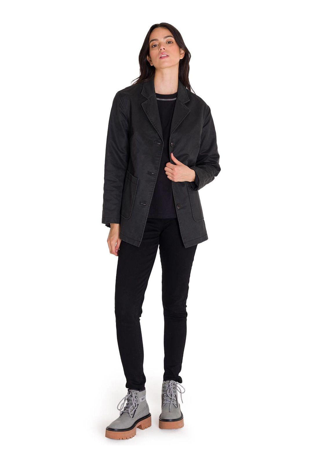 Blazer Waxed Twill Relaxed Chore Mujer Negro-6