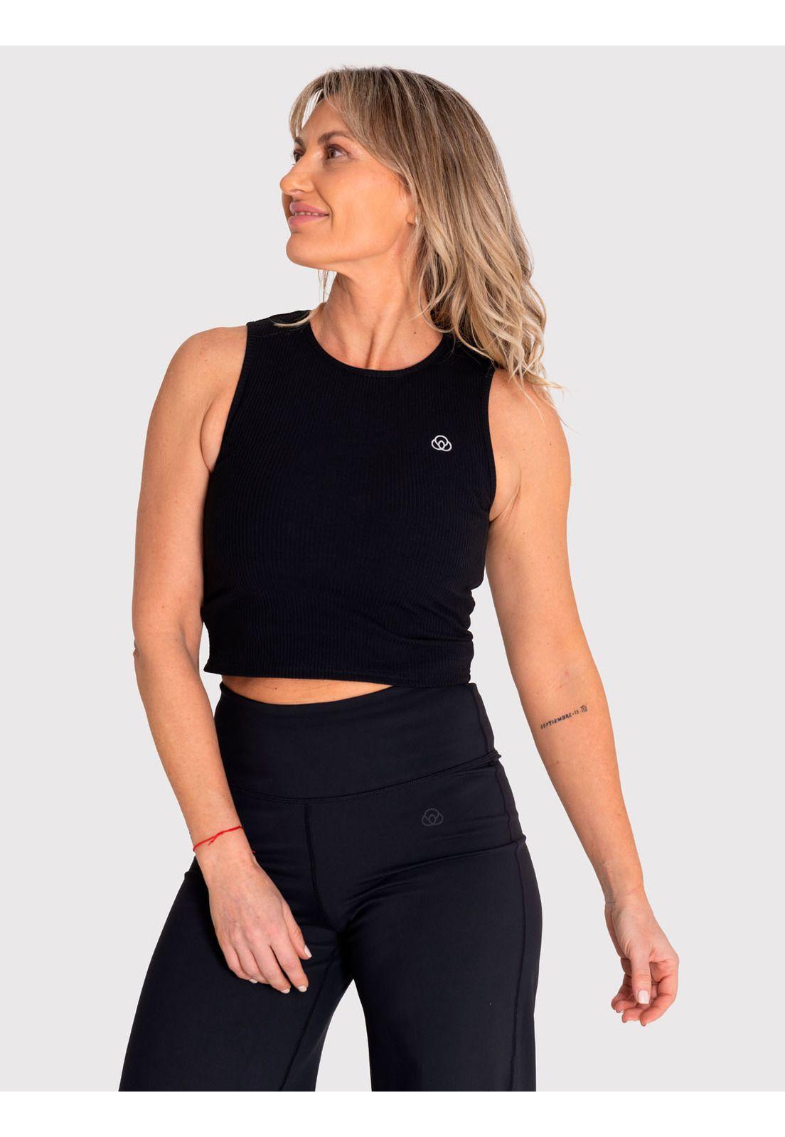 Polera deportiva Mujer Tank Rib Negra-1