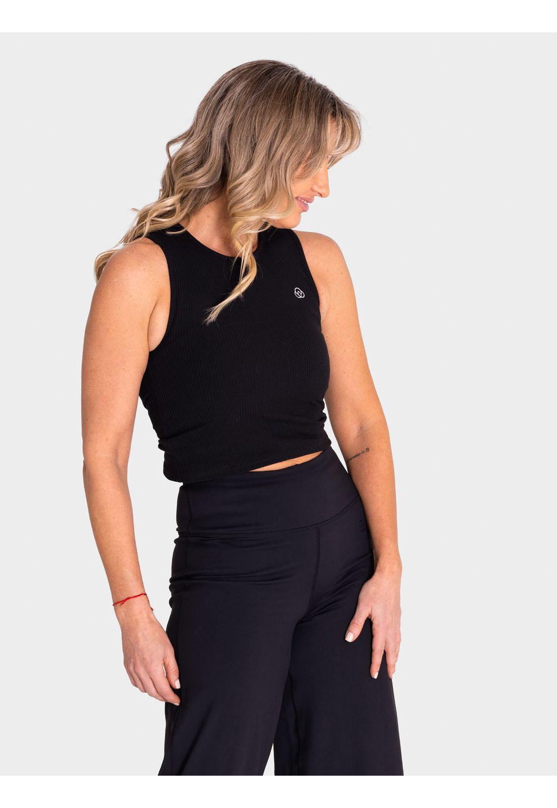 Polera deportiva Mujer Tank Rib Negra-2