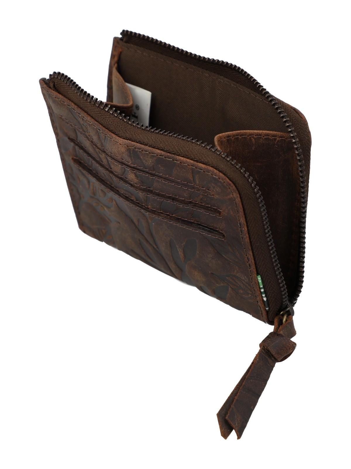 Billetera Cuero Mujer Hu Leaves Cardzip Café-2