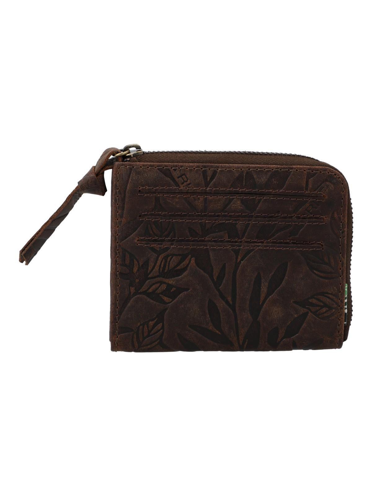 Billetera Cuero Mujer Hu Leaves Cardzip Café-0