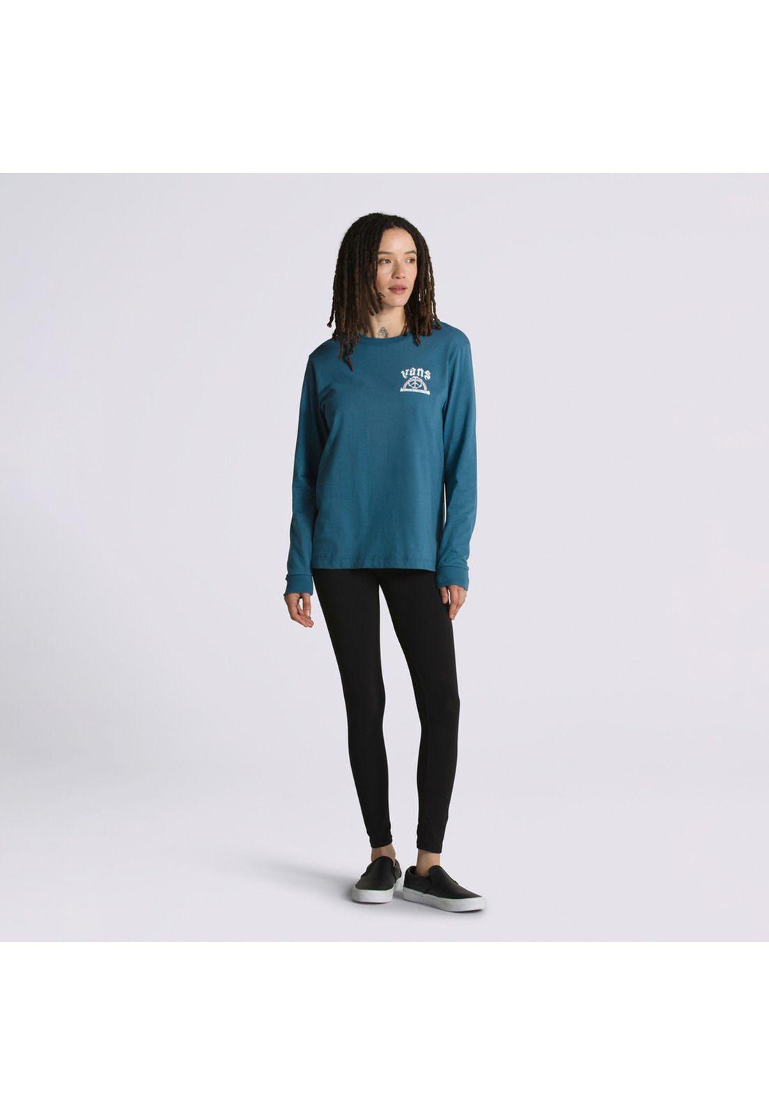 Polera M/L Mujer Rainbow Skull Vans Teal-3