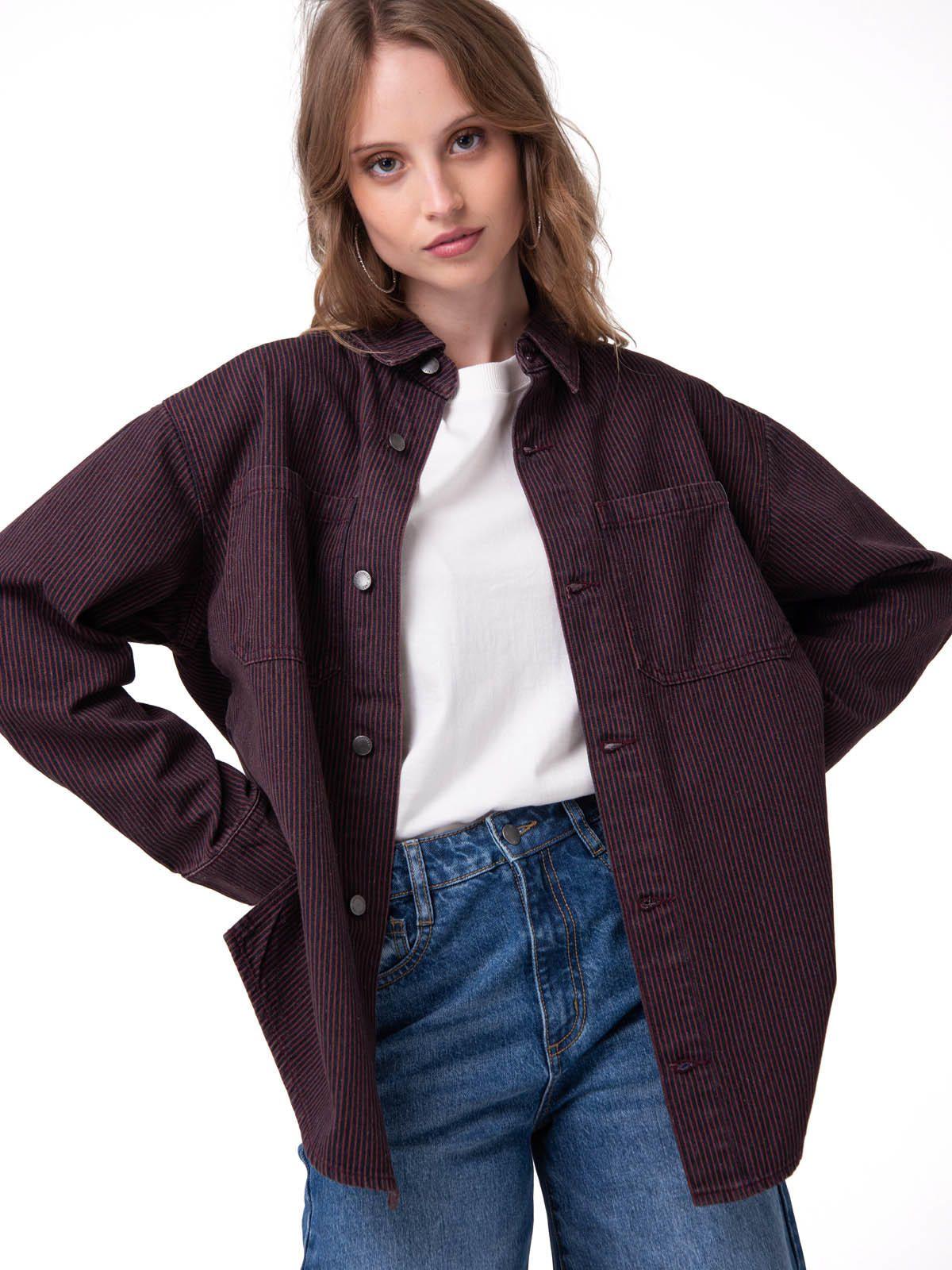 Camisa Denim Mujer Oversized Lineas Burdeo-3