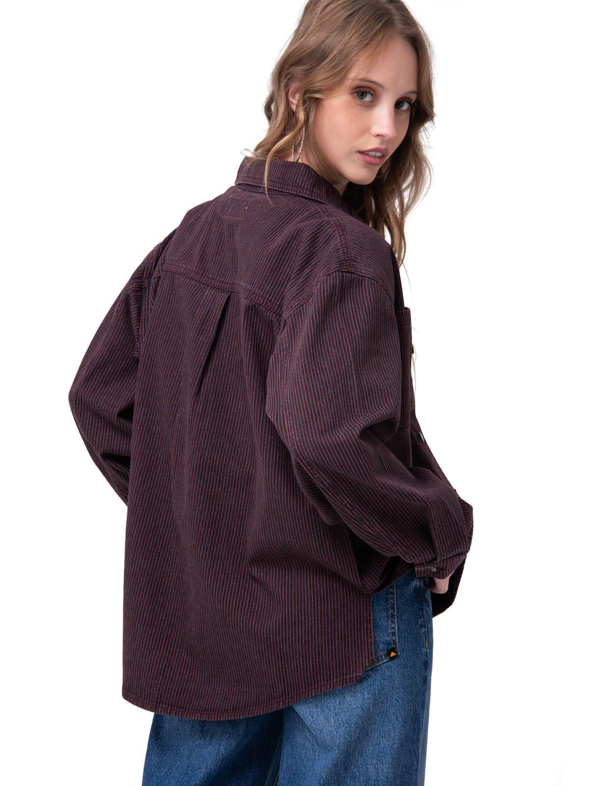 Camisa Denim Mujer Oversized Lineas Burdeo-4