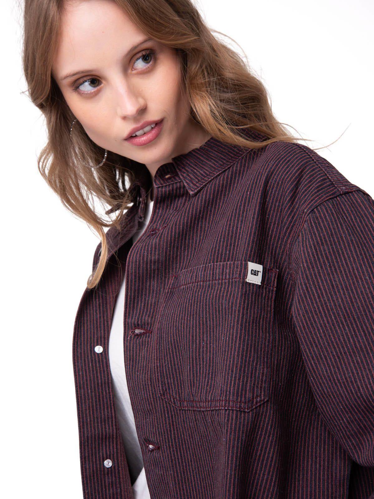 Camisa Denim Mujer Oversized Lineas Burdeo-5