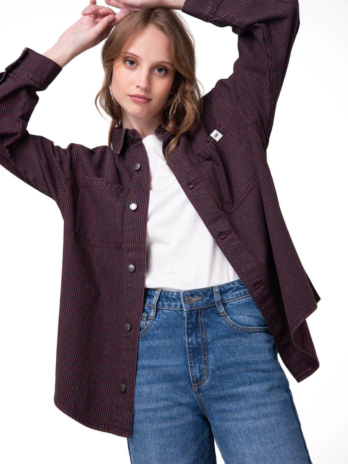 Camisa Denim Mujer Oversized Lineas Burdeo-1